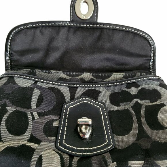 Coach Signature Wristlet Clutch Purse Flap Black Brown Wallet Strap Turn Lock - Picture 5 of 13